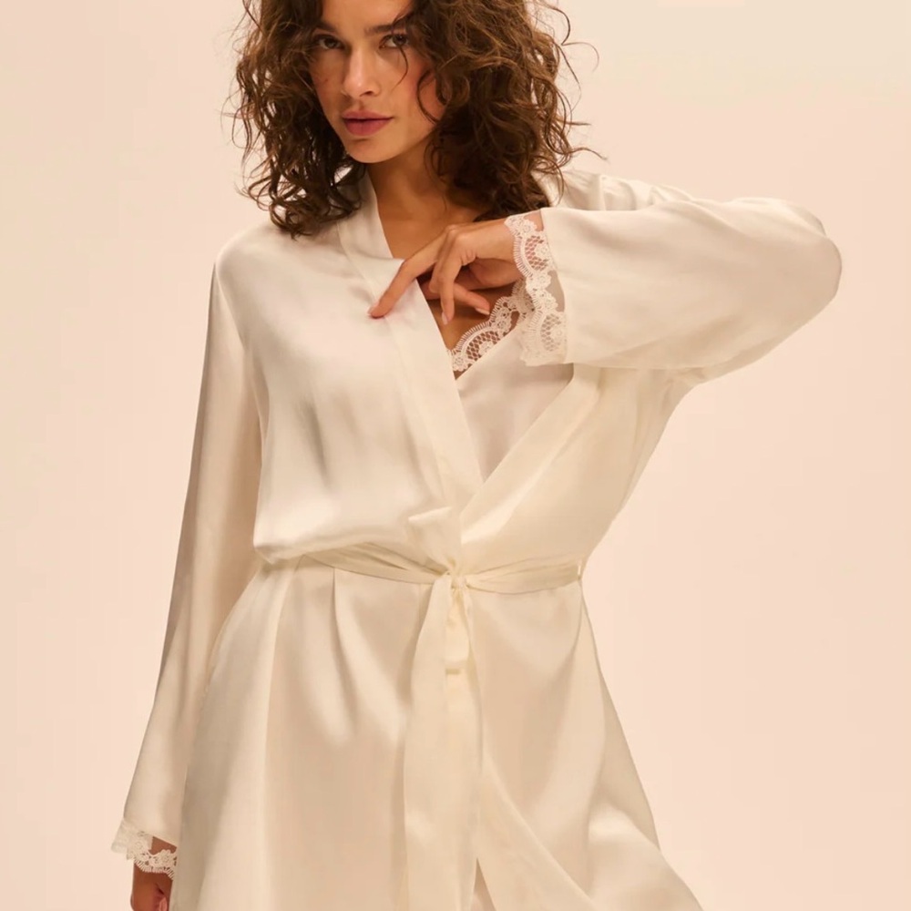 NWT SIMONE PÉRÈLE LOVE ME LONG SILK KIMONO - IVORY S/M